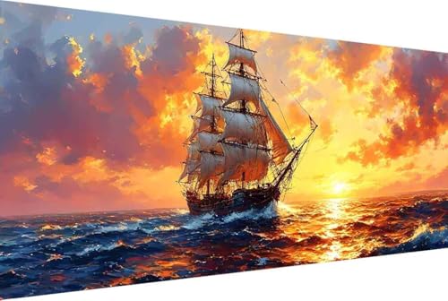 Peinture par numéros adulte mer et bateau avec cadre 80x160cm Figured'art