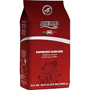 Aiello Caffe Italian Espresso Coffee Beans 2.2 LB Bag, Medium Whole Bean Coffee Freshly Roasted and Blended in Southern Italy Sublime