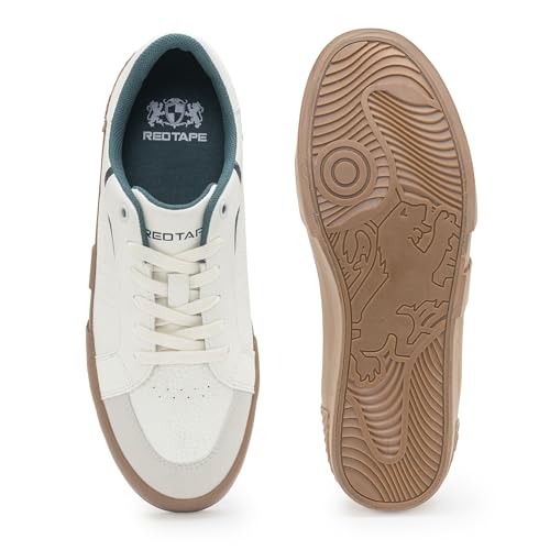 Image of Red Tape Men's Sneakers Off White Pu Round Toe Lace-Up Responsive Sole