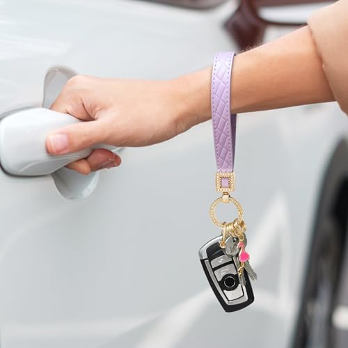 Image of OHKYOOT Leather Wristlet Keychain,Wrist Keychain Car Key Chain with 5 Key Ring and Anti-Lost D Ring