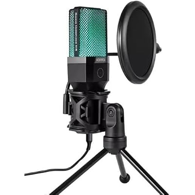 Coverzone Computer RGB Microphone 20-20kHz Professional Podcast Microphone Kit Plug and Play USB Wired Pc Vlog Youtuber Kick Live Broadcast X1R For Laptop
