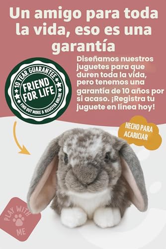 Miniatura 7 de Living Nature Peluche De Conejo Gris Holandés Con Orejas De Lop, Regalo Suave Y Esponjoso Para Niños, Muñeca Para Niños Y Niñas, Respetuoso Con El Medio Ambiente, 26 Cm