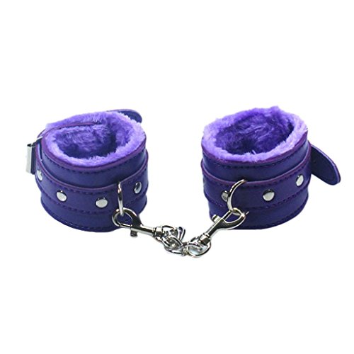 Dreamyth Adjustable Plush PU Leather Slave Wrist & Ankle Handcuffs Hand Restraints Toy (Purple)