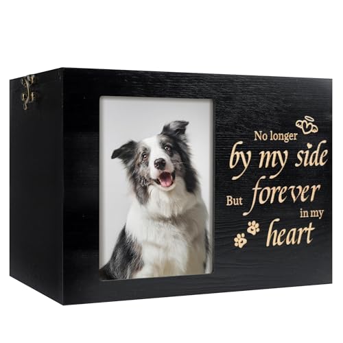 RINVEE Pet Urns for Dogs or Cats Ashes with Photo Frame, Wooden Memory Box for Keepsakes with Black Flannel as Lining, Pet Memorial Gifts for Dogs (Black X-Large)