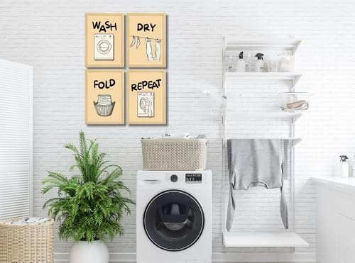 Image of Mira Mest Framed Bathroom Wall Decor | Funny Quotes & Cute Animal Art Prints | Quirky Toilet Signs & Guest Bath Decorations | Minimalist Black & White Washroom Signs | Ready to Hang Toilet Humor for Home & Powder Room (Laundary Set 4 Wooden)