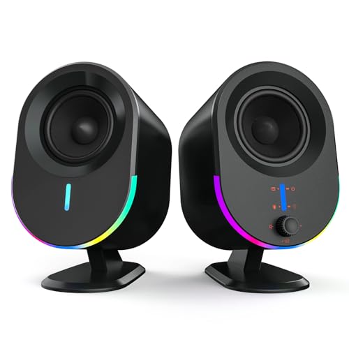 Computer Speakers, littoak Bluetooth PC Speakers, DC Powered Gaming Speaker with 3 EQ Modes, Stereo Speakers with 6 RGB Modes, Aux in, Headphone, USB port Speaker for Laptop/Desktop/TV, 2*15W, 2.0 CH
