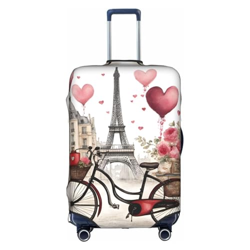 Cvnbmakk Love Paris タワー コーヒー ワイン 香水 自転車 ハートプリント トラベル 荷物カバー 防水 防塵 保護カバー 18-32インチ スーツケース用, ホワイト, S