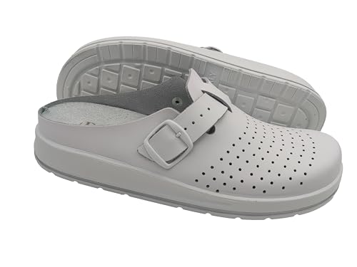 Primo Calzature Zuecos de mujer para casa y trabajo, zapatillas sanitarias cerradas y cómodas, zapatillas descansantes con plantilla extraíble, Color blanco., 38 EU
