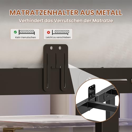 Lit 90x200 LED RVB + USB-C avec rangement AOGLLATI