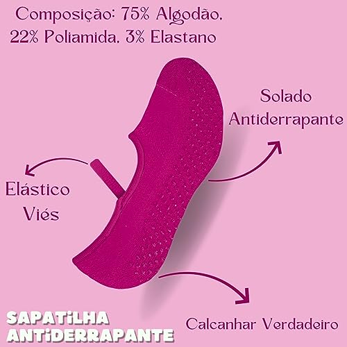 Kit 2X Pares Meia Sapatilha Antiderrapante Pilates Tam 34 a 39 - Selene