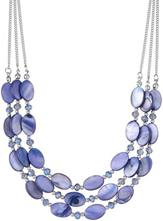 FULU AUTUMN Layered Statement Chunky Necklace for Women Beaded Costume Silver Necklace with Shell Beads Valentines Birthday Gifts for Her