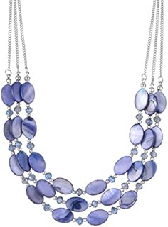 FULU AUTUMN Layered Statement Chunky Necklace for Women Beaded Costume Silver Necklace with Shell Beads Valentines Birthday Gifts for Her