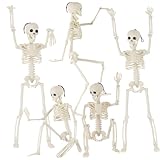 Feir 16" Skeletons Halloween Decorations β 5PCS Posable Full Body Skeletons with Movable Joints, Realistic Props for Outdoor Yard, Haunted House, Party & Indoor Halloween Decor