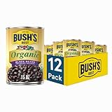 BUSH'S BEST 15 oz Canned Organic Black Beans, Source of Plant Based Protein and Fiber, Low Fat, Gluten Free, (Pack of 12)