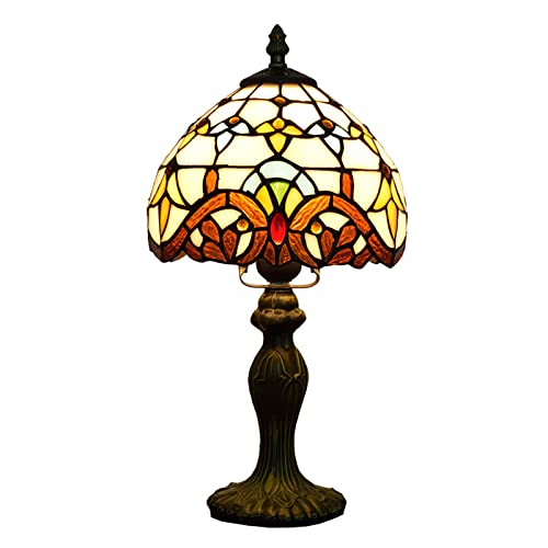 GAUUA 8 Inch Tiffany Style Table Lamp Baroque Pattern Stained Glass Bedside Lamp with Zinc Alloy Base Night Lamp for Bedroom Living Room