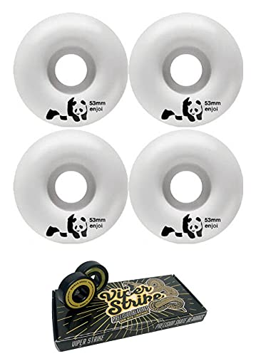 Enjoi Skateboards 53mm Whitey Panda White/Blue Skateboard Wheels - 99a with Viper Strike 8mm Precision ABEC 7 Skateboard Bearings - Bundle of 2 Items