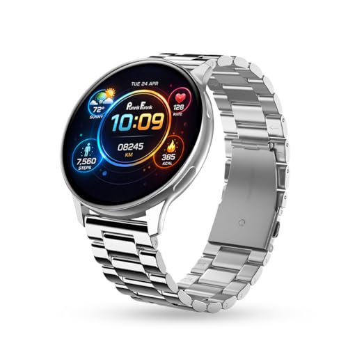Image of PunnkFunnk Active 5 Smart Watch with 1.3 inch AMOLED HD Display | Bluetooth Calling, AI Voice Assistant, 100+ Sports Modes, Heart Rate & SPO₂ Tracking, IP68 Waterproof for Men & Women- (Metal Silver)