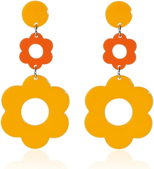 60 70s Big Acrylic Daisy Flower Petal Drop Dangle Earrings Stud Resin Floral for Women Cfboyolorful Summer Y2k Holiday Jewelry