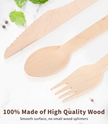 Heuchaey Besteck, Holzbesteck, 300-teilig, 100 Messer, 100 Gabeln, 100 Löffel, Besteck-Set, für Partys und Camping