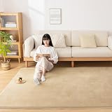 Softime カーペット ラグ 低反発 ラグマット 厚手 15mm 絨毯 防音 185×185cm 約2畳 滑り止め付 防ダニ 抗菌 防臭 地毯 オールシーズン快適 床暖房 ホットカーペット対応 じゅうたん リビングマット 無地・ベージュ