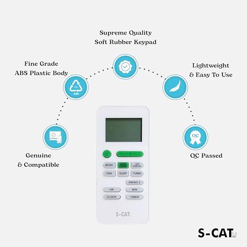 Image of S-CAT Compatible with Videocon /Sansui /Kelvinator /Vise /Kenstar AC Remote Control Model 175 (No Backlight) Suitable for 1 /1.5 /2 Ton Split /Window AC (Match Old Remote Exactly, for Any Issues Contact us)