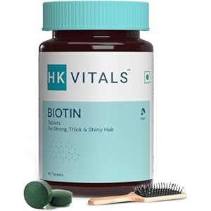 HK Vitals Biotin, Supplement for Hair Growth, Strong Hair and Glowing Skin, Fights Nail Brittleness, 90 Biotin Tablets