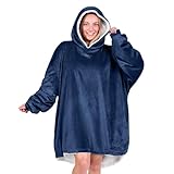 Bare Home Sherpa Fleece Wearable Blanket - Oversized Wearable Blanket Hoodie - Adult Size - Warm & Cozy - Soft Plush Blanket - Comfortable Blanket Sweatshirt with Two Zipper Pockets (Adult, Dark Blue)