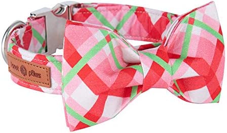 Lionet Paws Christmas Dog Collar with Bowtie Durable Adjustable Handmade Comfortable Bow Tie Dog Collar Cat Collar with Metal Buckle for Medium Dogs,Party,Festival,Holiday Style,Neck 13.5-22in