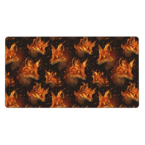 Tapis de souris de jeu renard de feu grand tapis de bureau antidérapant avec bords cousus