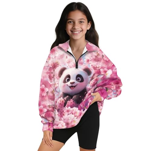 AFPANQZ Girls Pullover Sweatshirt 1/4 Zip Cropped Long Sleeve Sweatshirts with Stand Collar, Kids Girls Trendy Fall Clothes