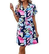 jinghuiyue Womens Button Down Shirt Dress Summer Short Sleeve Printed Dress Stylish Mini Beach Dr...