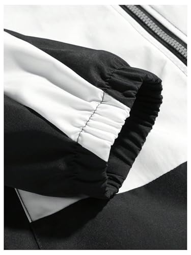 Image of Verdusa Men's Color Block High Neck Zip Up Long Sleeve Windbreaker Jacket Outerwear Black White Medium