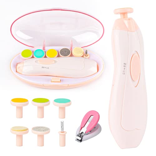 Baby Nail Filer and Baby Nail Clippers with Light Set, Lupantte Electric Infant Nail Trimmer Kit, for Newborn Toddler Kids Toes and Fingernails, Polish and Trim