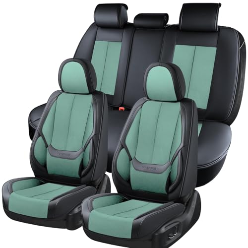 Image of Coverado Seat Covers Full Set, Car Seat Covers Front Seat and Back Seat, Fabric&Leather Car Seat Protectors, Universal Seat Covers for Cars, Compatible with Most Cars, Green