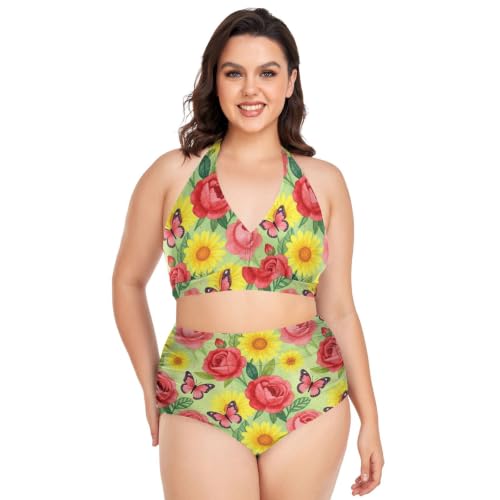 Bikini grande taille maillot de bain dos nu taille haute floral réglable 2
