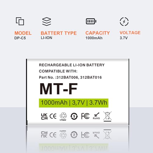 2er Pack Ersatzakkus 1000mAh 3.7V Li-Ionen für AVM Fritz!Fon MT-F C5 C4 M2 Kompatibel mit Original 312BAT006 312BAT016 312BAT006CS-FVM446CL
