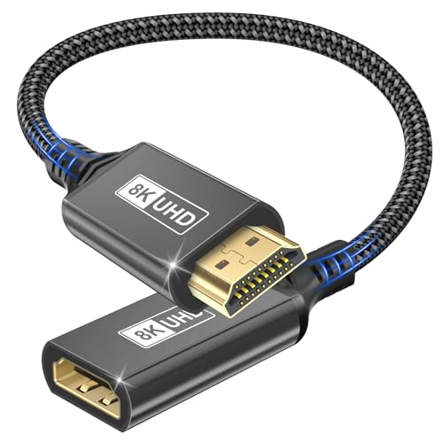 Câble d'extension HDMI,0,2m 10K 8K@60Hz 4K@120Hz/144Hz câble HDMI 2.1,48 Gbit/s mâle vers femelle ultra-haut débit UHD eARC HDCP 2.3 HDR10+ dynamique...