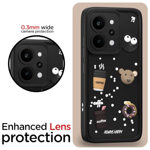 Image of Bintage Back Cover Compatible for Realme RMX5107 / P4 Power 5G | Cute Fun Ball | 3D Taddy Smiley Coffee | Milk Case | Full Body Protection - Black