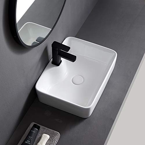 White Bathroom Sink Above Counter Ceramic Bathroom Vanity Sink Bathroom Sink Art Basin (19-1/4 Rectangle) - Thumbnail 7