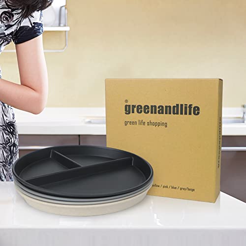Greenandlife 9 Inch (4Pcs) Unbreakable Divided Plates For Kids Adults, Dishwasher & Microwave Safe Compartment Plates, Lightweight Reusable Plastic Portion Control Plates, Bpa Free And Healthy #TOP5