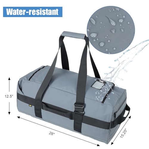 MIER Sporttasche Herren Wasserresistente Reisetasche groß Heavy Duty Convertible Sportrucksack mit Rucksackgurten und Schuhfach für Fitnessstudio, Sport, Reisen, Duffle Bag-Grau 90L