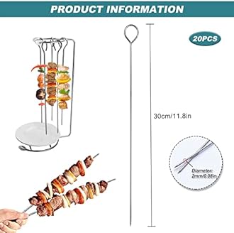 30cm Kebab Skewers Stainless Steel, 20pcs Metal BBQ Kebab Grill Skewers Sticks Reusable Long Metal Chicken Barbecue Skewer for Fruit Meat BBQ Kabob