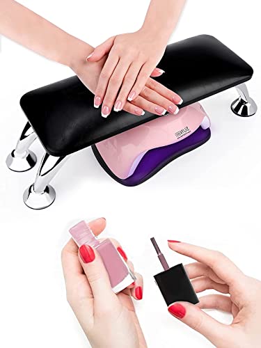 Nail Arm Rest For Acrylic Nails, Microfiber Leather Nail Hand Rest Cushion For Nails, Soft Hand Pillow Footstool With 4 Stainless Steel Stands Thick Sponge Nail Pillow For Nail Tech Use (Black) #TOP3