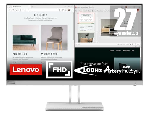 Lenovo L27e-40 - Monitor 27' FullHD (VA, 100 Hz, 4 ms, HDMI, VGA, FreeSync, Soporte para teléfono) Ajuste de inclinación - Gris
