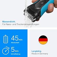 Braun Rasierer Herren Elektrisch Series 3+, 3040si, Blau - Kabelloser Elektrorasierer mit 3 Flexible Klingen, Barttrimmer mit 45 Min. Akku, Wasserdicht, Made in Germany, Inkl. Schutzkappe – Ansicht 5