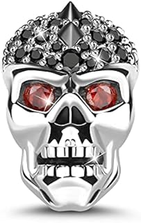 GNOCE Mohawk Skull Bead Charm 925 Sterling Silver"ROCK & ROLL" Punk Style Black plated Charms Fit for Bracelets & Necklaces Jewelry Gift for Women Men