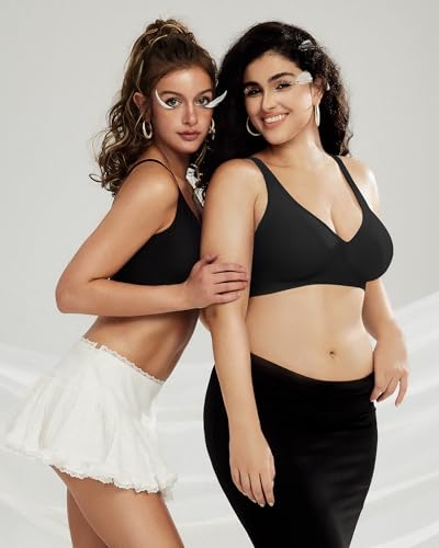 Image of OEAK Womens Deep V Bras Wireless Comfortable Bra Supportive No Underwire Bras Tshirt Push Up Bralettes Plunge Seamless Bra