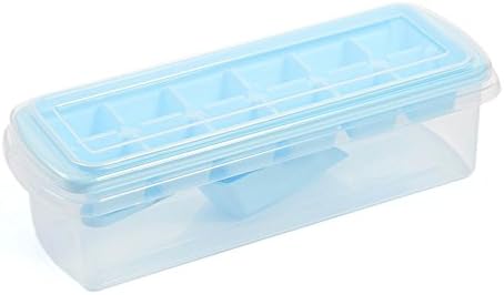 VertHome Ice Cube Tray with Removable Cover & Ice Scoop, Ice Cube Mold Box (Blue - 12 Cubes)