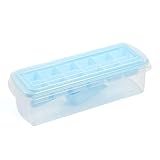VertHome Ice Cube Tray with Removable Cover & Ice Scoop, Ice Cube Mold Box (Blue - 12 Cubes)
