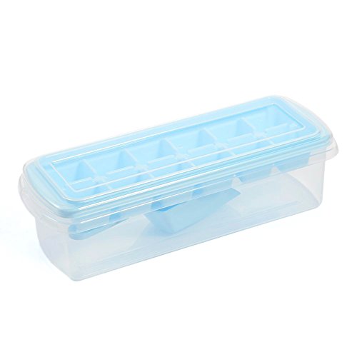 Verthome Ice Cube Tray With Removable Cover & Ice Scoop, Ice Cube Mold Box (Blue - 12 Cubes) #TOP2